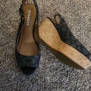 Coach Black Wedge Sandals